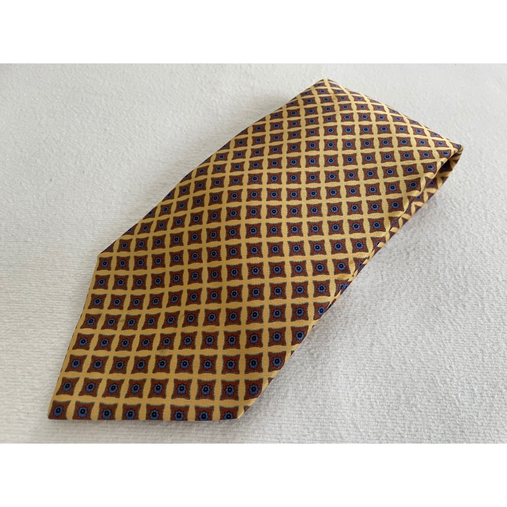 Stefano‎ Ricci Silk Yellow Blue Brown Geometric Diamond Medallion Neck Tie Italy